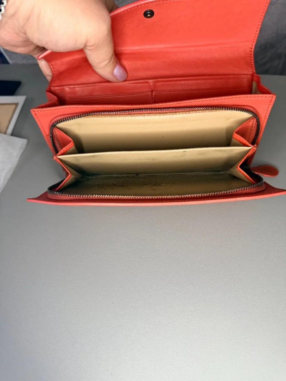 PROJECT Bottega Venetta Intrecciato Coral Leather Long Wallet